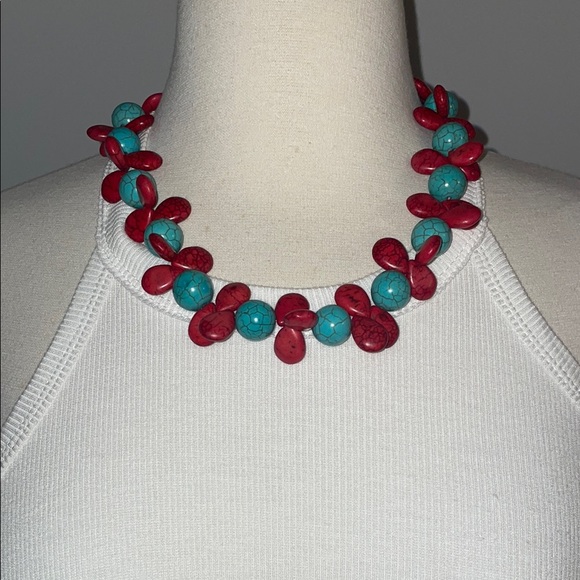 Red and Turquoise Stone Beaded Necklace - Picture 4 of 4